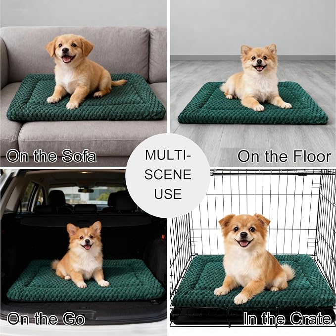 Dog Bed Mat - Dog Crate Pad - Reversible Mat for Pet Comfort - Soft Bed Crate Pads for All Seasons - Durable, Machine Washable Mat for Crates, Travel, and Home (Dark Green, 24" L*18" W*1.5" Th)
