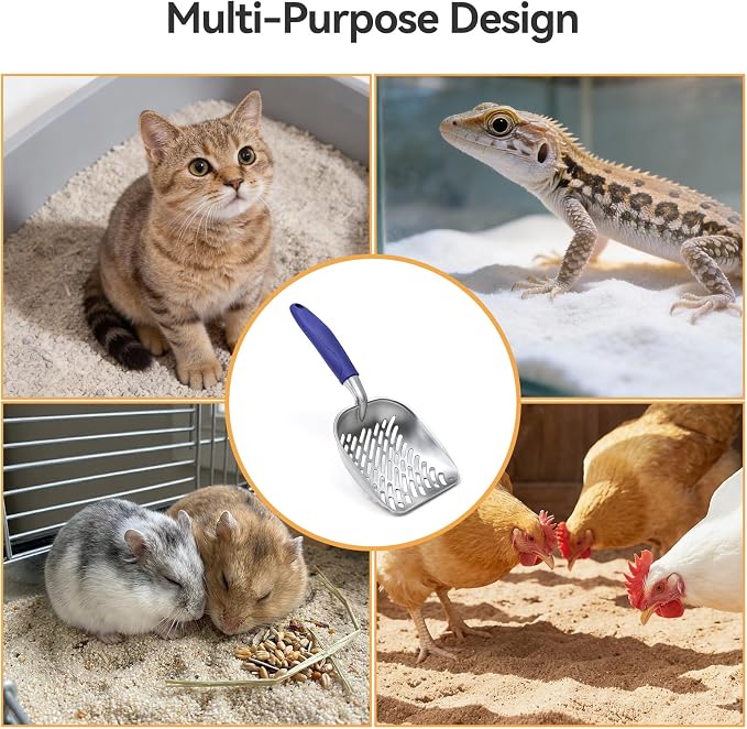 Cat Litter Scoop, Large Long Handle Kitty Metal Scooper, Heavy Duty Aluminum Deep Sifter, Ergonomic Non-Slip Grip, Rustproof Durable Poop Cleaner for Cat Litter Box