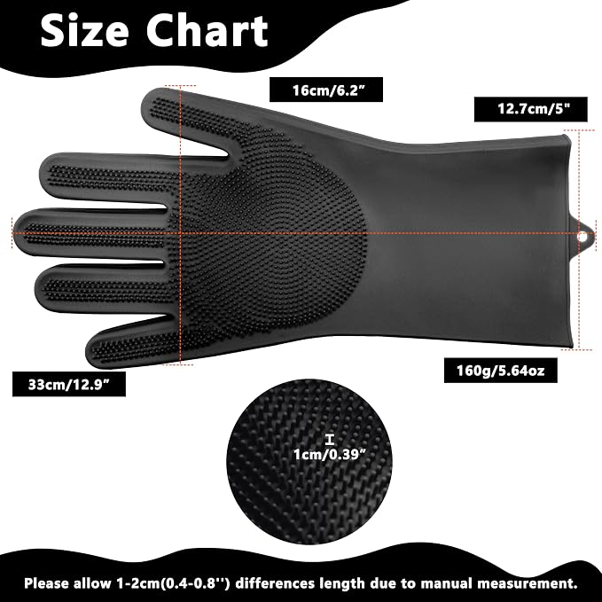 Pet Grooming Gloves—Dog Washing Gloves with High-Density Teeth | Dog Bath Scrubber with Enhanced Five Finger Design, Silicone Gloves for Dogs and Cats Bathing, Massage (Dark)