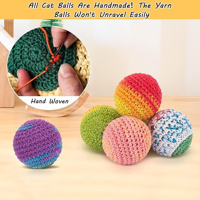 Retro Shaw Cat Toys Balls, Yarn Cat Ball with Bell Inside, Interactive Kitten Toys for Indoor Bored Cats, Handmade Crochet Kitty Ball 6 Pack