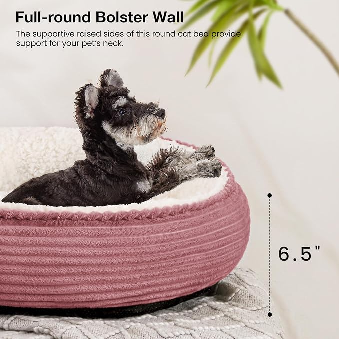 Love's cabin Round Donut Cat and Dog Cushion Bed, 24in Pet Bed for Small or Medium Dogs, Anti-Slip & Water-Resistant Bottom, Soft Durable Fabric Pet Beds, Washable Calming Cat Bed Dusty Rose