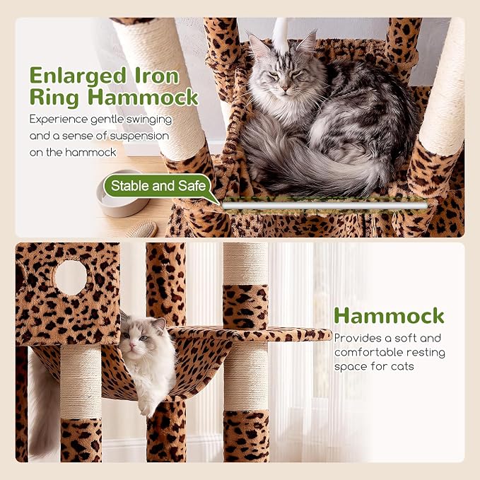 Globlazer 83inch Sturdy Multi-Level Tall Cat Tower, S83G, Leopard Print | Extra Large Heavy Duty Cat Tree for Indoor Large Adult Cats Kittens with 2 Cat Condo, 8 Scratching Post, 2 Hammock