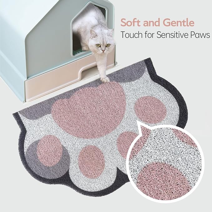 Cute Cat Litter Mat 24”x16”, Litter Box Mat, Litter Trapping Mat, Soft on Kitty Paws, Easy Clean, Anti Slip, Pet Accessories, Door Floor mats - White Pink60*40