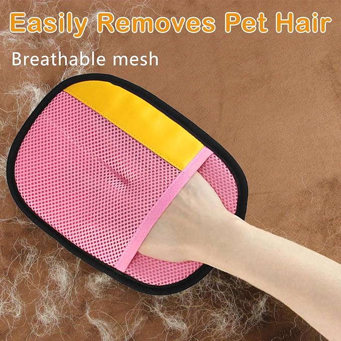 Thickened Pet Hair Removal Glove for Fabric Surfaces, LightPink | Easy-On 2-Finger Design; Secure Stay-Put Fit; Easy Hair Pickup; Reusable Design; Sofas, Beds, Carpets, Pet Beds and Car Seats