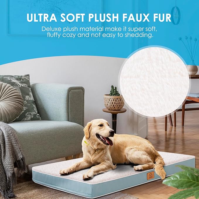 Sunheir Washable Orthopedic Large Dog Bed, Big Waterproof Dog Crate Bed 36" | Removable Machine Washable Cover, Egg Crate Foam Support, Easy-Clean, Anti-Slip Bottom, Soft Pet Bed Mat for Crate, Blue