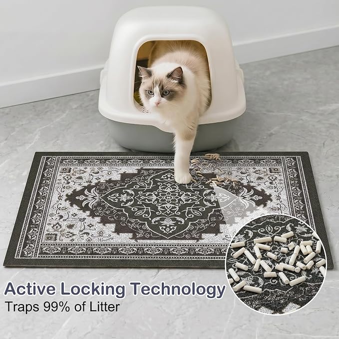Glittme Cat Litter Mat, 47"x35" Non-Slip Washable Trapping Mat for Cats | Litter Trapping Mat With Thick PVC Coil To Catch Scatter, Soft On Paws And Waterproof Bottom To Protect Floors