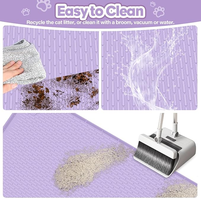 Silicone Cat Litter Mat for Litter Box 40”x28” Large Cat Mat, Purple | Waterproof, Non-Slip, Leak-Proof Rug Mat with Lip, Easy to Clean, Extra Large Litter Catcher Mat for Floor