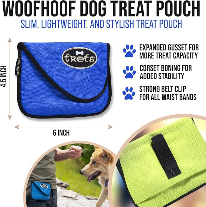 Dog Treat Pouch, Blue Training Treat Pouch - Clip On Dog Treat Holder, Innovative No Spill Design, Magnetic Flap, Expandable Gusset, Made of Durable Nylon, Machine Washable