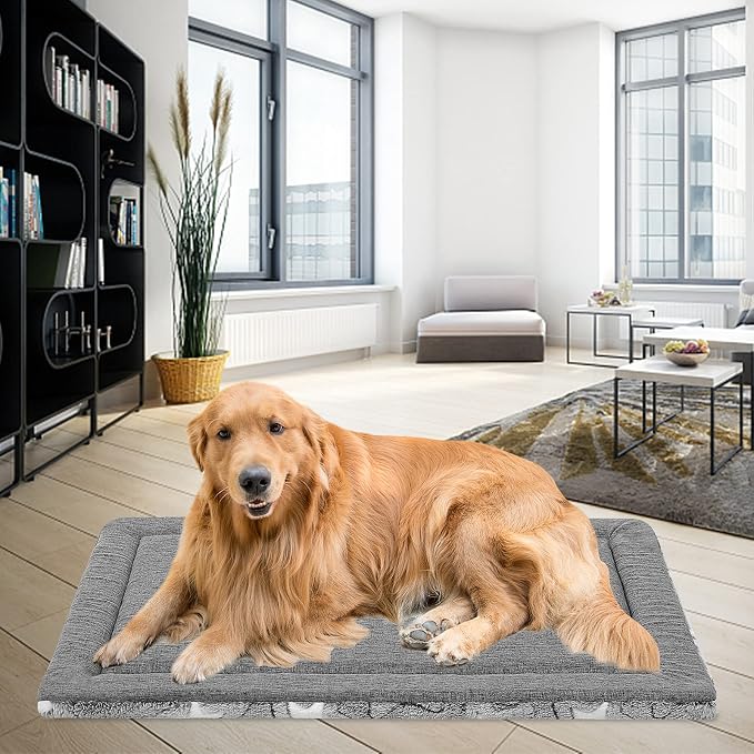 EMPSIGN Fancy Dog Bed Mat, Pet Bed Pad Reversible (Cool & Warm), Machine Washable Crate Pad, Pet Sleeping Mat for Small to XXX-Large Dogs, Grey, Star Pattern,XXL (48inch X30inch X1.1'') | Reversible Kennel Mat (Cool & Warm), Machine Washable, Cozy Star...