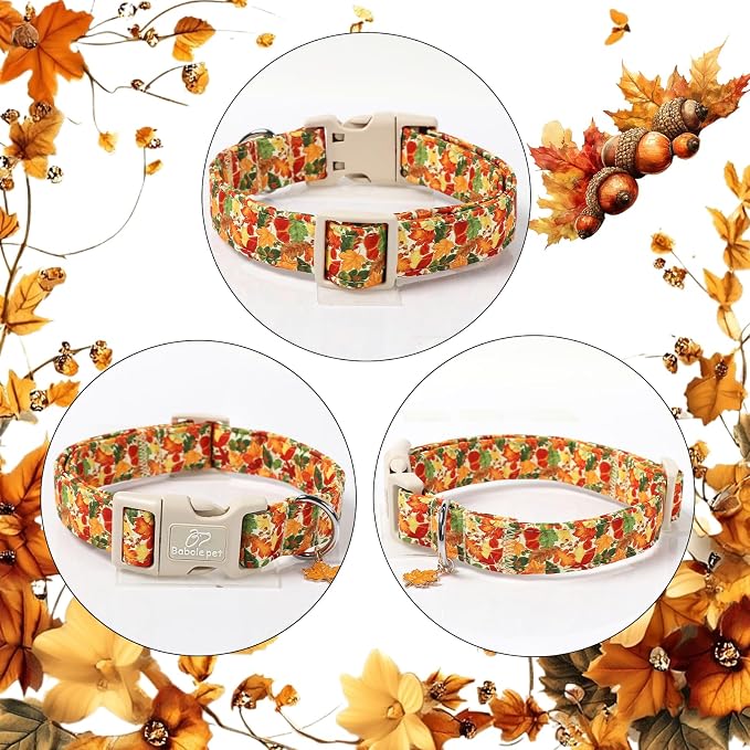 Fall Dog Collar Cute Autumn Leaves Puppy Collar - Light Comfortable Adjustable Pet Collars for Small Medium Large Girl Boy Dogs XS