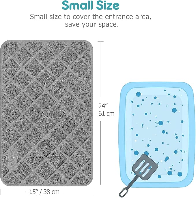 Conlun PVC Cat Litter Mat 24x15 Inch Grey, Non-slip, Less Waste Cat Litter Box Mat, Soft on Kitty’s Paws, Urine Waterproof