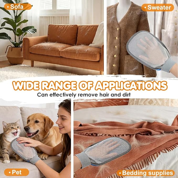 Pet Hair Removal Glove - Pet Hair Remover Glove for Dogs & Cats | Hair Removal Mitts,Reusable & Washable, Removes Hair from Carpet, Couch, Car Seats, Gentle Grooming Deshedding Tool, 3 Pack