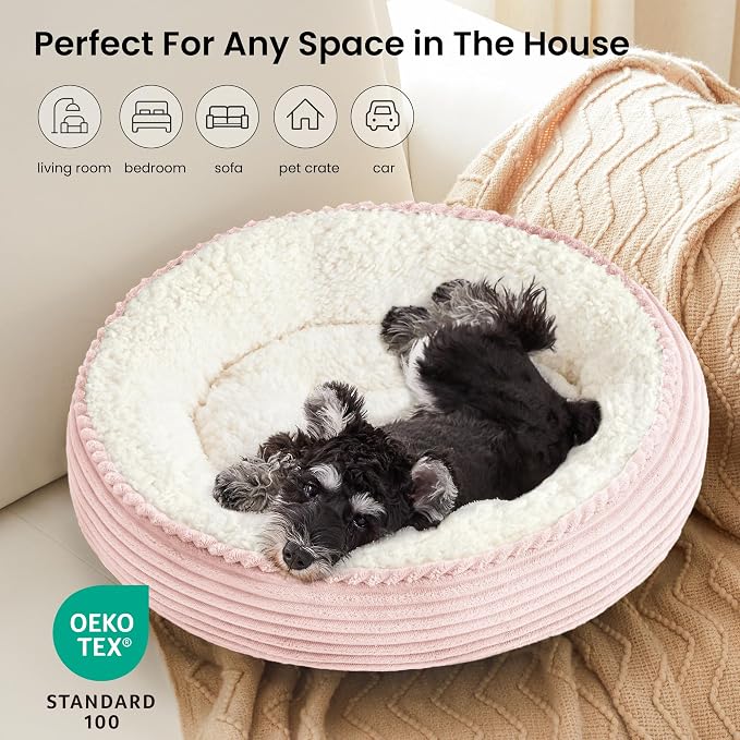 Love's cabin Round Donut Cat and Dog Cushion Bed, 24in Pet Bed for Small or Medium Dogs, Anti-Slip & Water-Resistant Bottom, Soft Durable Fabric Pet Beds, Washable Calming Cat Bed Light Pink