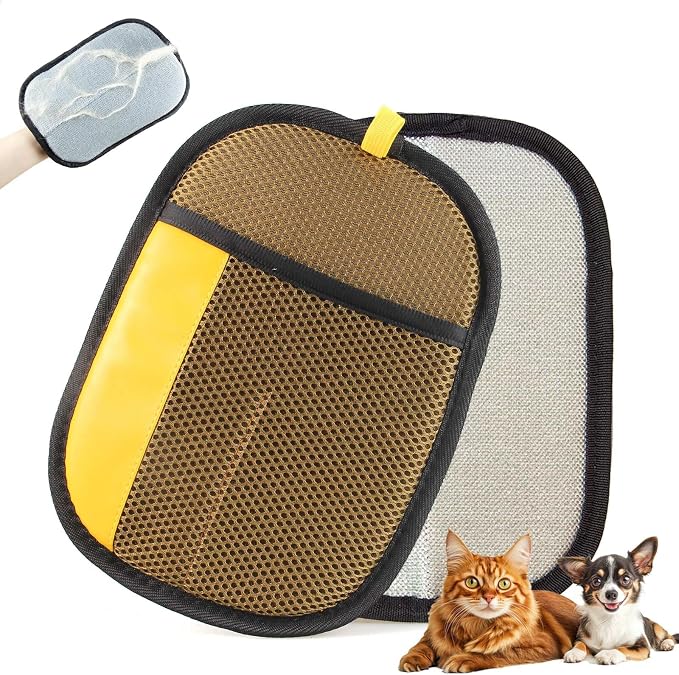 Thickened Pet Hair Removal Glove for Fabric Surfaces, Brown | Easy-On 2-Finger Design; Secure Stay-Put Fit; Easy Hair Pickup; Reusable Design; Sofas, Beds, Carpets, Pet Beds and Car Seats