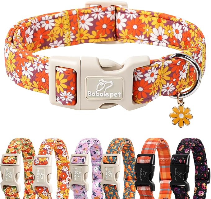 Fall Dog Collar Vintage Daisy Puppy Collar - Hippie Flower Dog Collars Light Comfortable Adjustable Pet Collars for Small Medium Large Girl Boy Dogs S
