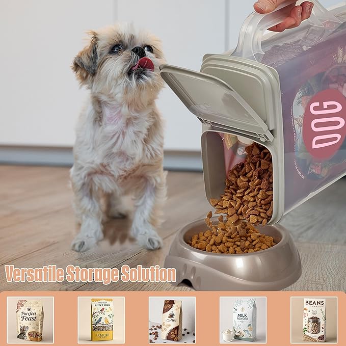 Buddeez Pet Food Storage Container - 8 Quart Capacity Dog / Cat Food & Bird Seed Container with Durable EZ Grip Handle, Flip Gray Lid (includes 1 Cup Clear Scoop)
