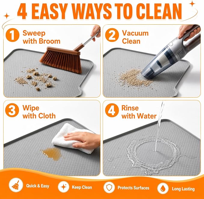 Cat Litter Mat, XL 40"x29.7" Silicone Litter Box Mat, Tilted Drain Spout | Litter Mat Fit 1-2 Boxes, Extra Wide Kitty Litter Mat, Waterproof Urine Proof, Non-Slip, Easy to Clean, High Edge