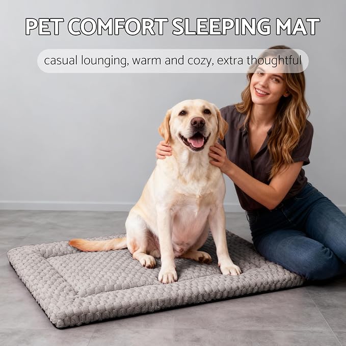 Dog Bed Mat - Dog Crate Pad - Reversible Mat for Pet Comfort - Soft Bed Crate Pads for All Seasons - Durable, Machine Washable Mat for Crates, Travel, and Home (Light Gray, 35" L*23" W*1.5" Th)