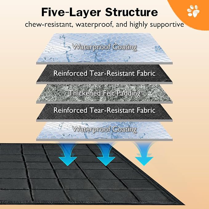 Chew Proof Dog Mat for Aggressive Chewers,18" x 29" Machine Washable Dog Crate Pad Quilted Mat, Ultra-Durable Indestructible Pad for Small Dogs, Black Kennel Pad