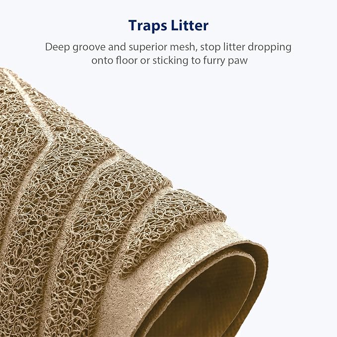 Cat Litter Box Mat(No. 02-2), Kitty Premium PVC Pad, Durable Trapping Rug, Phthalate Free, Urine-Resistant, Scatter Control, XXL 47 x 36, Beige