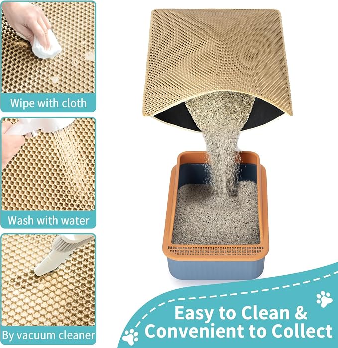 Cat Litter Mat Litter Trapping Mat, XXL 47x36in, Extra Large Litter Box Mat | 2-Layer Honeycomb Oversize Large Litter Box Mat, Waterproof & Liquid-Proof Cat Mat, Less Mess, Keeps Floor Clean, Khaki