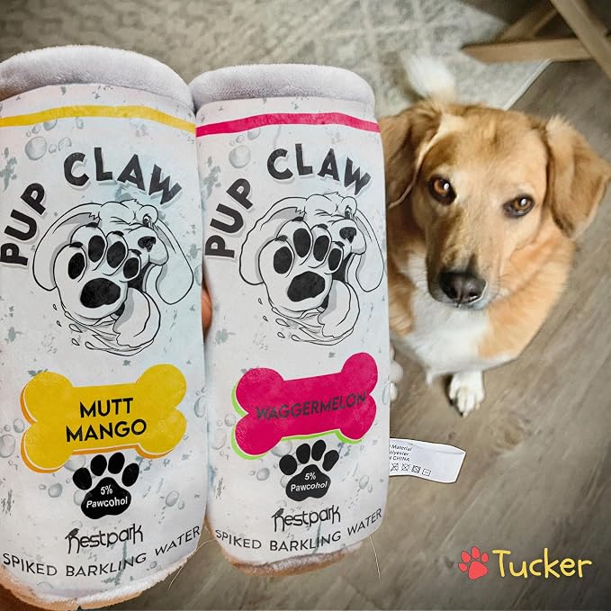 Nestpark Pup Claw Dog Toys - Funny Cute Plush Dog Toys with Squeaker and Crinkle - Parody (2 Pack) (Tropical Pack)