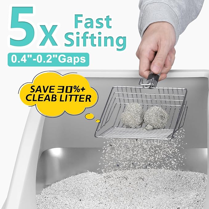 AIPERRO Stainless Steel Litter Box | XXL Deepened 8" Design Metal Cat Box | High Sided with Lid for Big Cats | Anti-Urine Leakage | Non-Stick Bottom & Easy to Clean | Includes Litter Mat & Metal Scoop