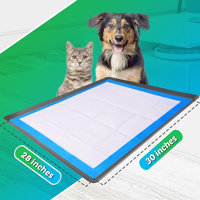 TidyFriend Dog Pee Pad Holder Tray Fits for 28” x 30” Wee Wee Pee Pads - Stable Grip, Raised Edges, Quick-Wipe Silicone Surface Dog Potty Tray Holder for Indoor Flooring Protection (Grey)