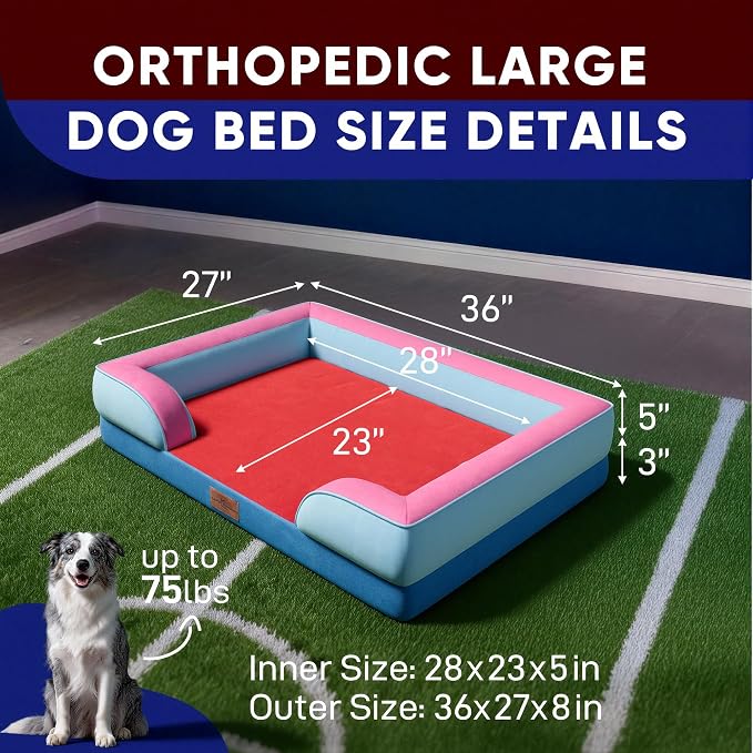 Comfort Expression Orthopedic Dog Beds for Large Sized Dog with Bolster | Waterproof Dog Couch Bed with Washable Cover & Non-Slip Bottom, Supportive Egg Crate Foam Large Pet Bed, 36x27 Inch