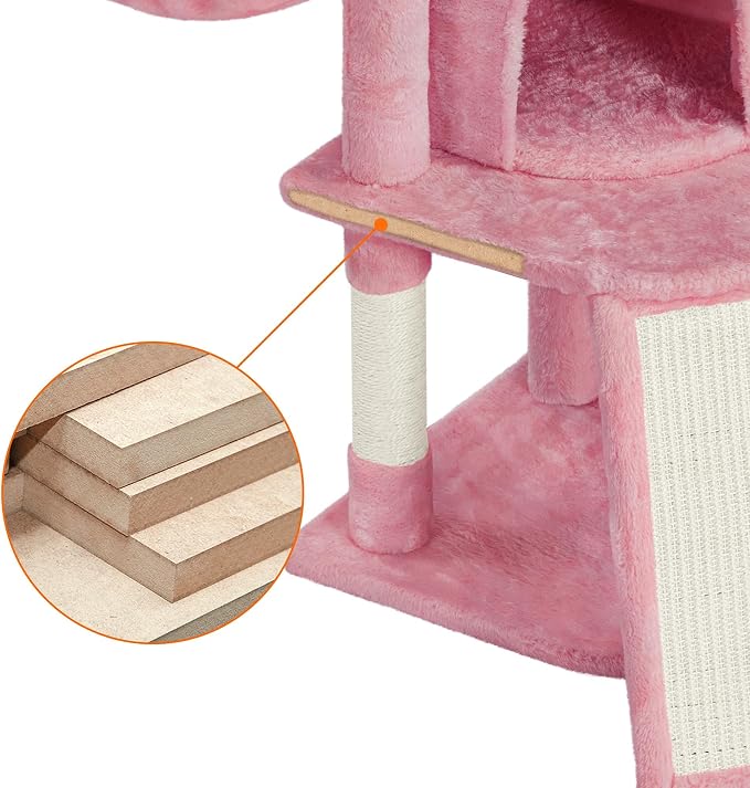 Topeakmart 42in Cat Tree Tower for Indoor Cats, Cat Condo with Perch & Hammock, Activity Center, Multi-Level Cat Furniture with Scratching Posts, Cat House, Pink