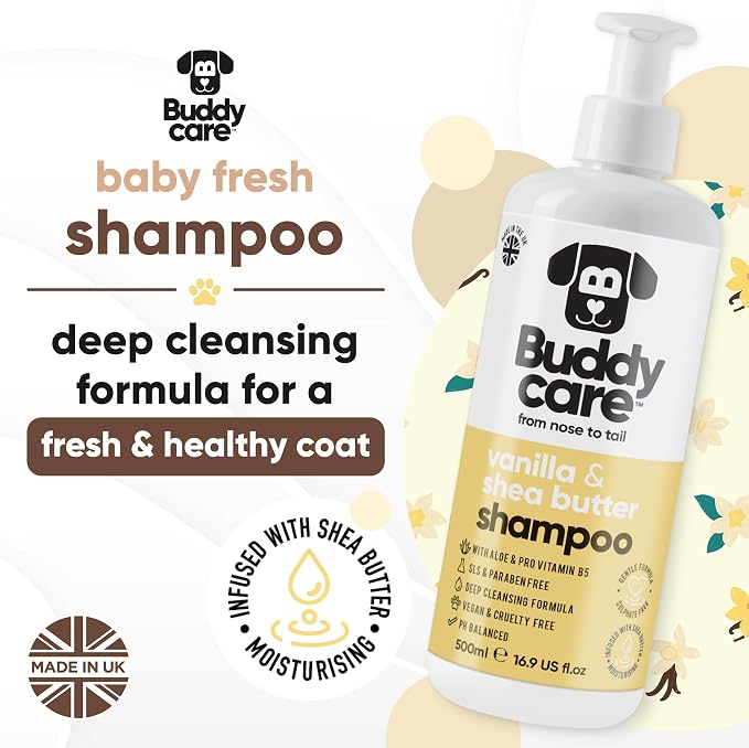 Buddycare Vanilla & Shea Butter Dog Shampoo - (16.90oz) Itch Relief & Dog Shampoo Sensitive Skin Care, Dog Shampoo and Conditioner, Premium Dog Grooming Supplies for All Breeds