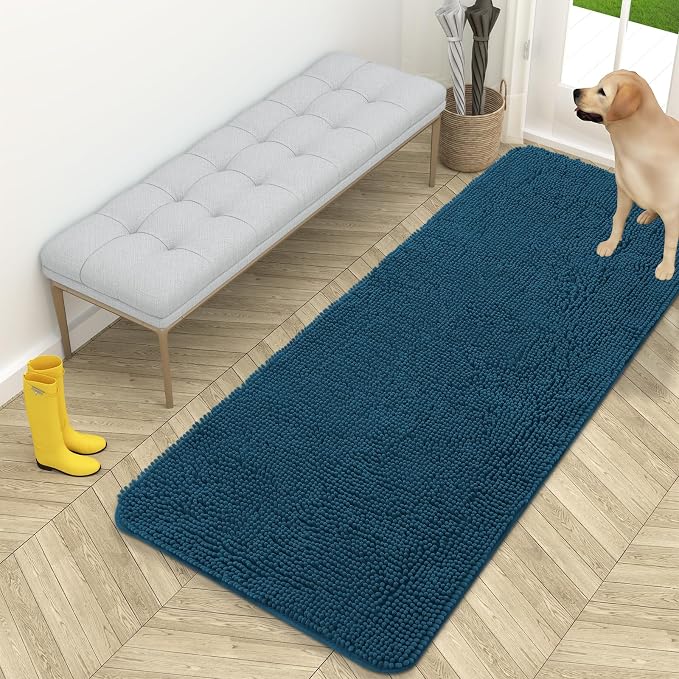 OLANLY Dog Door Mat for Muddy Paws 59x24, Super Absorbent Chenille Mud Mat | Atlantic Blue, Absorbs Moisture and Dirt, Non-Slip Machine Washable Doormat, Quick-Dry Indoor Entryway Floor Carpet for Dogs