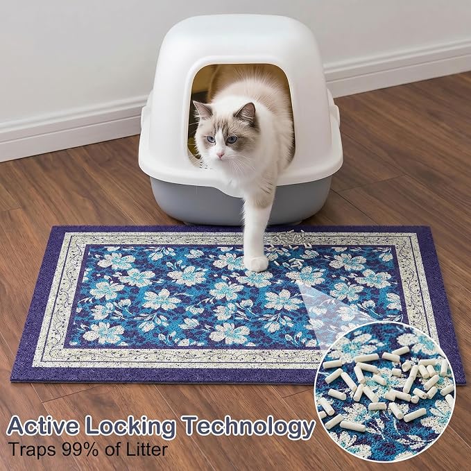 Glittme Cat Litter Mat, 33"x22" Non-Slip Washable Trapping Mat for Cats | Litter Trapping Mat With Thick PVC Coil To Catch Scatter, Soft On Paws And Waterproof Bottom To Protect Floors
