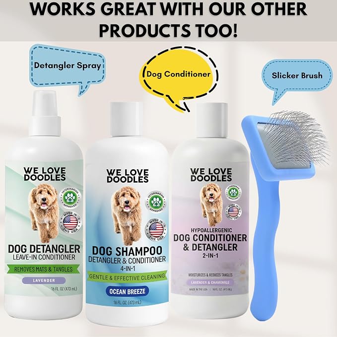 Dog Shampoo, Conditioner & Detangler, Gentle Tearless, Ocean Breeze, 16OZ | For Sensitive Itchy Skin, Hypoallergenic, Best For Smelly Dogs, Goldendoodle, Poodle & Doodle, Puppy Pet Wash, USA Made, 4in1