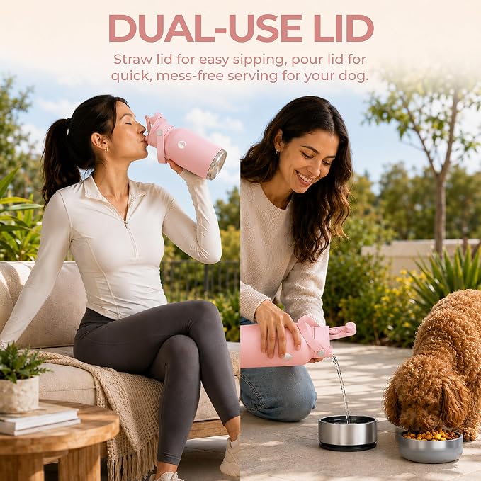 32 oz. Dog Water Bottle, Insulated Dog Travel Water Bottle, Stainless Steel Pet Water Bottle Dispenser Portable Food and Water Bowl for Dogs for Walking Dog Canteen Travel Kit