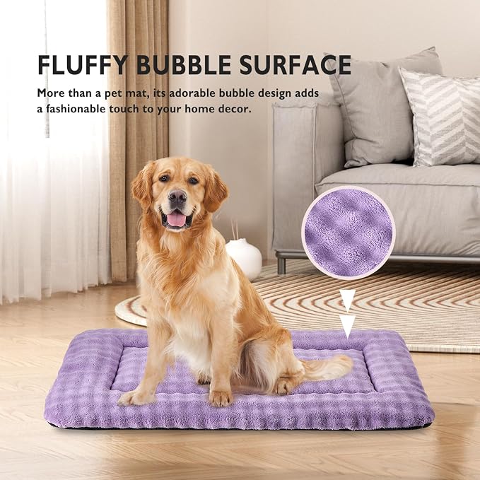 Dog Bed Mat Crate Pad for Large Dogs, Dusty Purple, 42"x 28" | Washable Soft Pet Sleeping Mat, Anti-Slip Kennel Pad with 3D Bubble Pattern