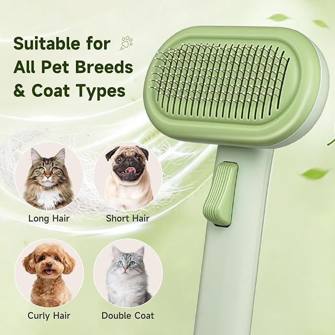 Cat Brush for Shedding, Grooming Comb for Shedding for Dog Kitten Massage Removes Loose Fur, Smooth & Detangling, Cat & Dog Grooming Brush for Short to Medium Length Fur Haired Pets, Green