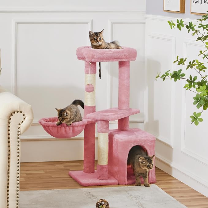 Topeakmart 34''H Cat Tower, Cute Cat Tree with Condo Nest Platform Scratching Posts, Activity Center for Indoor Cats Play & Rest