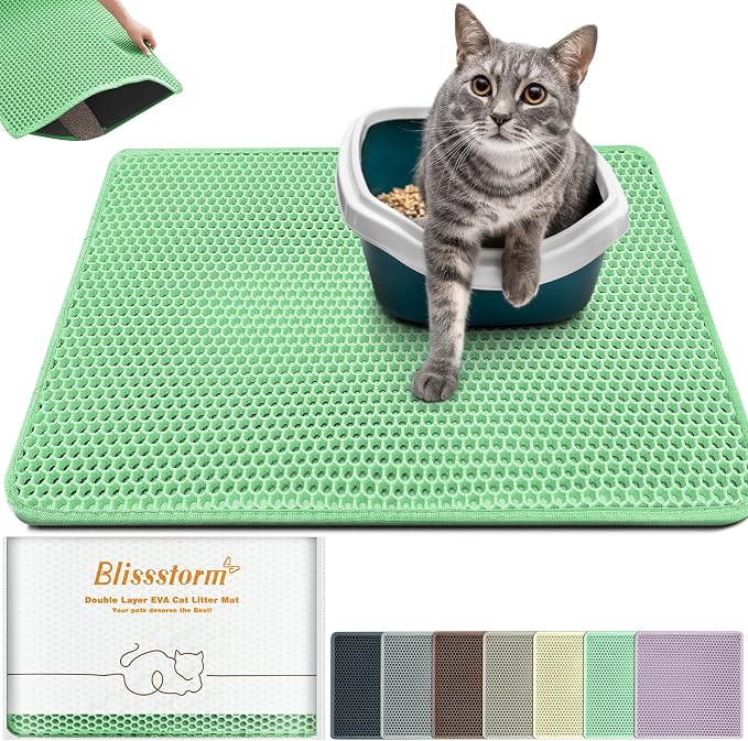 Cat Litter Mat 31"x24",Double Layer EVA Litterbox Mat Green | Extra Large Honeycomb, Waterproof & non-slip, Odor-free, easy clean, washable durable floor protector,scatter control