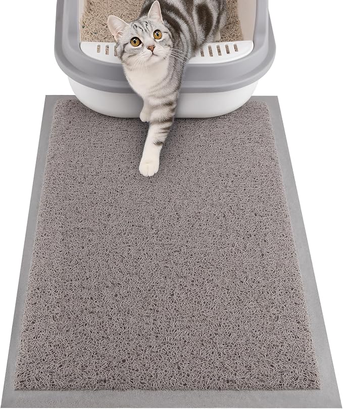 ondware Cat Litter Mat 20 x 15 in, Waterproof Non-Slip, Gray | Soft PVC, traps scattered litter, paw-friendly surface, easy rinse-clean, reusable around litter box