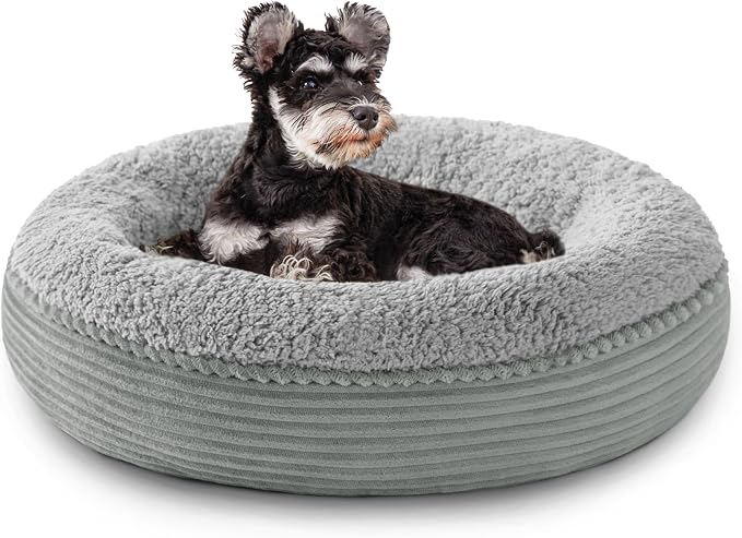 Love's cabin Round Donut Cat and Dog Cushion Bed, 24in Pet Bed for Small or Medium Dogs, Anti-Slip & Water-Resistant Bottom, Soft Durable Fabric Pet Beds, Washable Calming Cat Bed Pure Gray