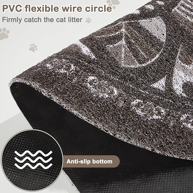 Glittme 33"x22" Cat Litter Mat with Mesh Design - Non-Slip & Waterproof Litter Trapping Pad for Litter Box Soft Texture for Pets,Dark Brown