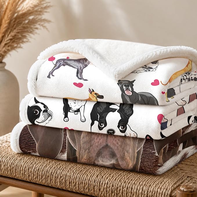BlessLiving Great Dane White Throw Blanket with Dense Black Dog Patterns Sherpa Fleece Blanket Couch Bed, Soft Cozy Warm Pet Blankets for Puppy Lovers Cute Animal Print Gift 50x60 Inches
