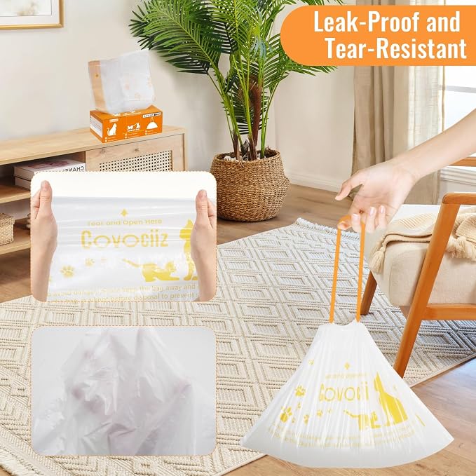 50 Pack Cat Litter Box Liners, Compatible with MeoWant SC01/C02/LR01 Litter Bags, Extra Thick Drawstring Heavy Duty Cat Waste Bags, 18.5" x 12.6"