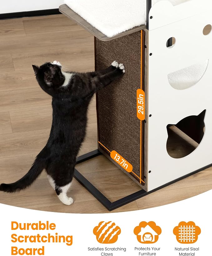 Wood Modern Cat Tree Tower, 84 Inch XL Tall Indoor Large Cat Condo | Heavy Duty XL Stable Wooden Cat Condo House Furniture with Multi-Level Spacious Perch Scratching Board Soft Washable Pads