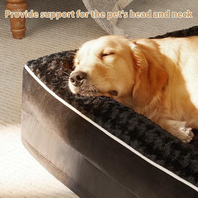 BFPETHOME Orthopedic Washable Dog Bed, Sleeping Couch for Large Senior Dogs | Deluxe Plush Rose Velvet Washable Cover, Egg Crate Foam Support, Waterproof Lining, Non-Slip Bottom, Senior Dogs