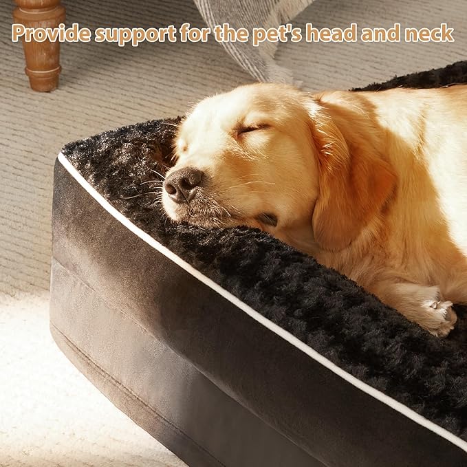 BFPETHOME Orthopedic Washable Dog Bed, Sleeping Couch for Large Senior Dogs | Deluxe Plush Rose Velvet Washable Cover, Egg Crate Foam Support, Waterproof Lining, Non-Slip Bottom, Senior Dogs