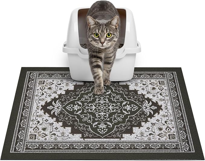 Glittme Cat Litter Mat, 24"x15" Non-Slip Washable Trapping Mat for Cats | Litter Trapping Mat With Thick PVC Coil To Catch Scatter, Soft On Paws And Waterproof Bottom To Protect Floors