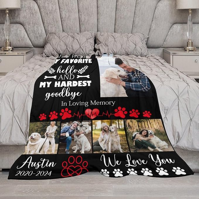 Personalized Dog Blankets with Photos Custom Dog Blanket with Pictures - Customized Pet Memorial Blanket Gifts for Loss of Dog, Loss of Pet Remembrance Gift, in Loving Memory Blanket for Dog Lover M