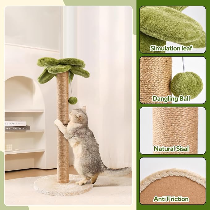 LIFLIX Cat Scratching Post Palm Tree Shape, Sturdy 34 inches Tall Sisal Scratching Post, Cute Cat Scratching Post for Indoor Cats (Upgraded)